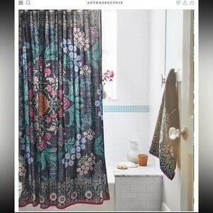 Anthropologie Ellen Merchant shower curtain navy floral